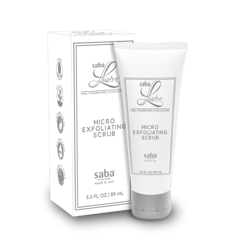 Saba Lustre Micro Exfoliating Scrub – pure, paraben-free, and sulfate-free gentle exfoliator made in the USA.